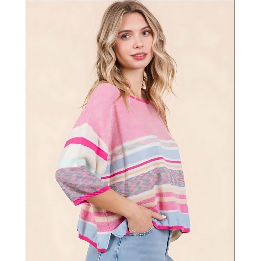 LAST 1! FATE Multi Pink Color Boat Neck Soft Lightweight Sweater! - Picture 1 of 6